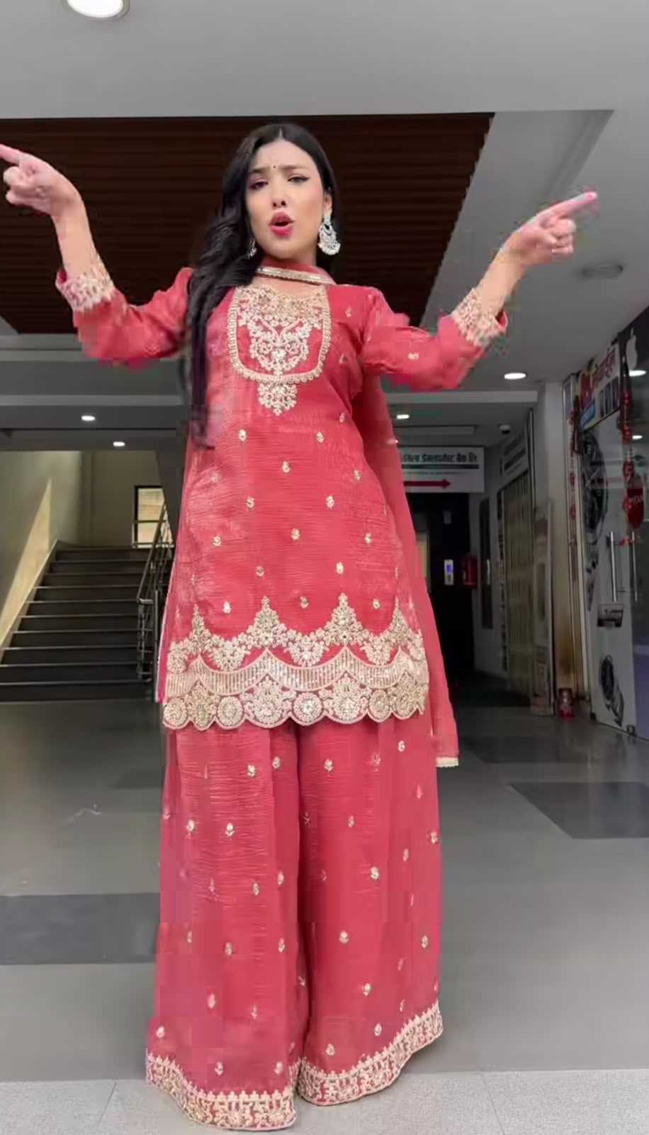 Naarira Chinon Silk Sharara Salwar Suit