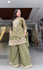 Naarira Chinon Silk Sharara Salwar Suit