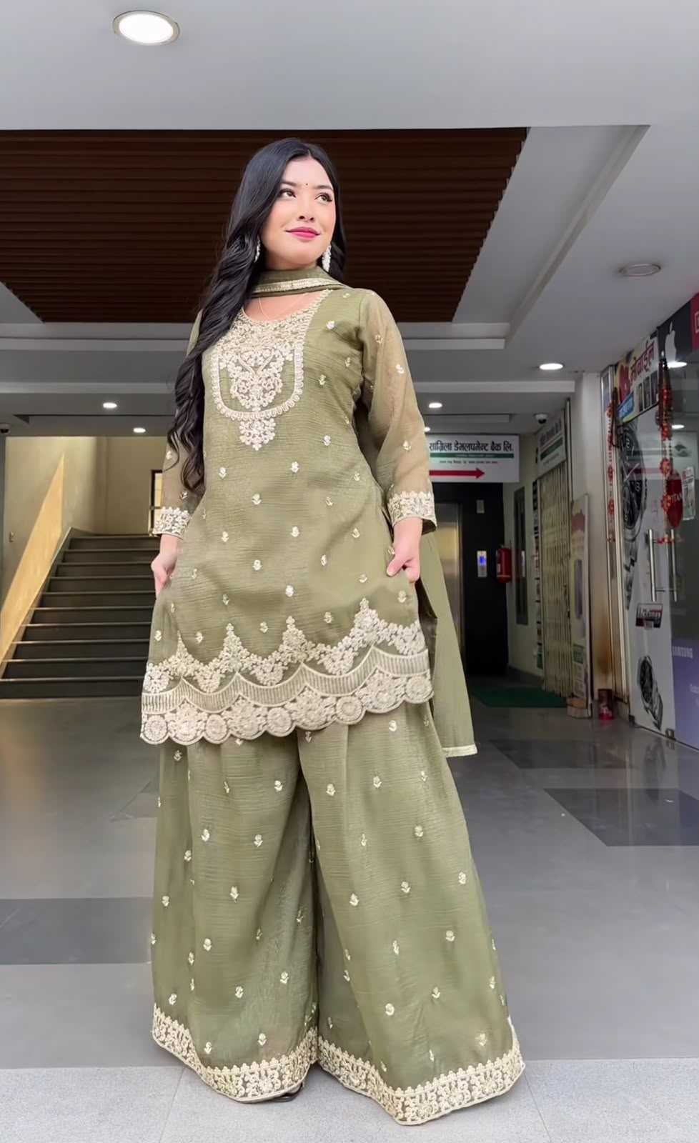 Naarira Chinon Silk Sharara Salwar Suit