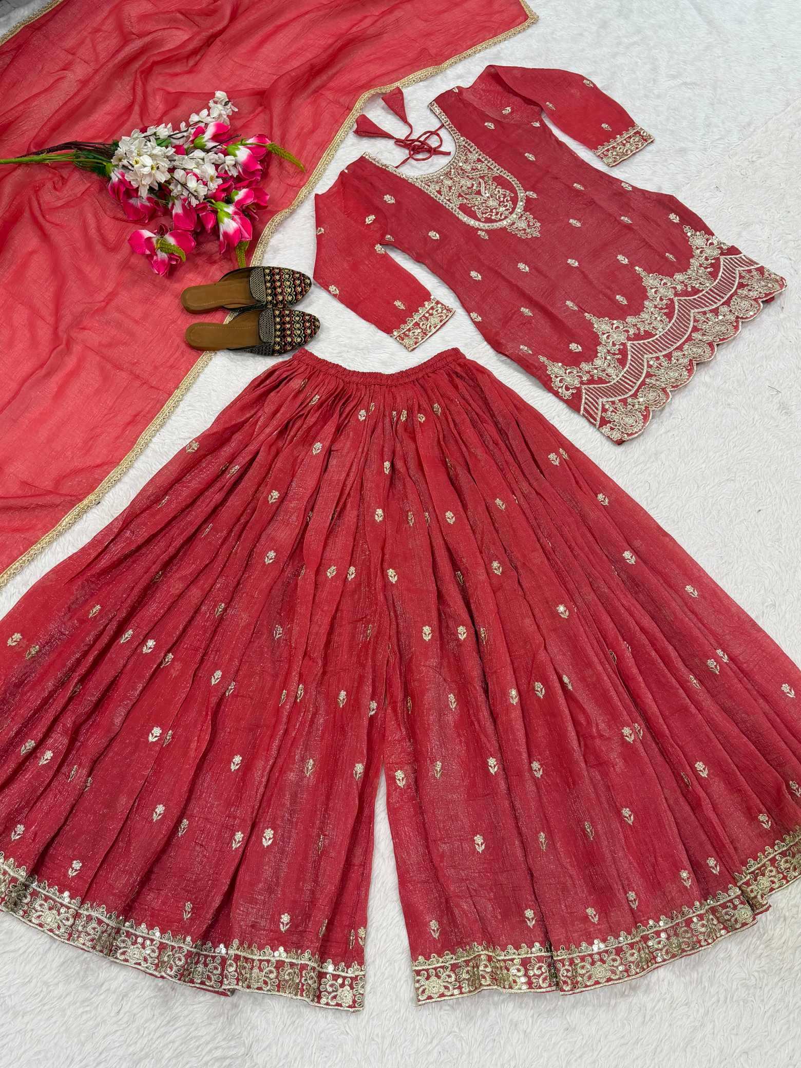 Naarira Chinon Silk Sharara Salwar Suit