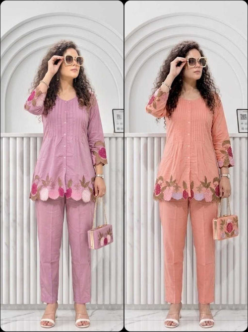 Naarira Aindravi Premium Chanderi Silk Embroidered Co-ord Set