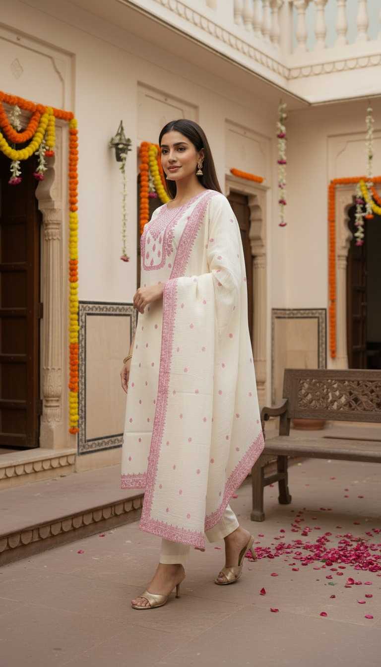 Naarira Jacquard Work Cotton Kurtis