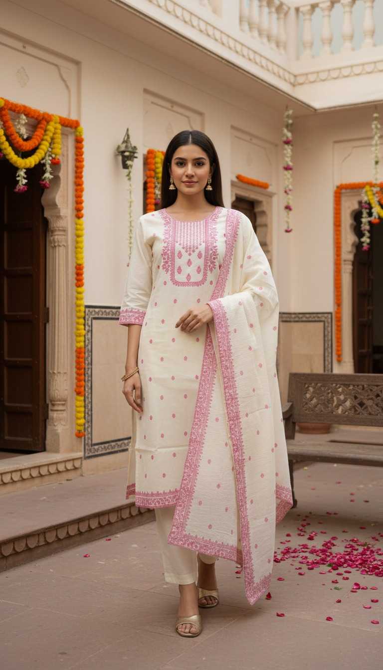 Naarira Jacquard Work Cotton Kurtis