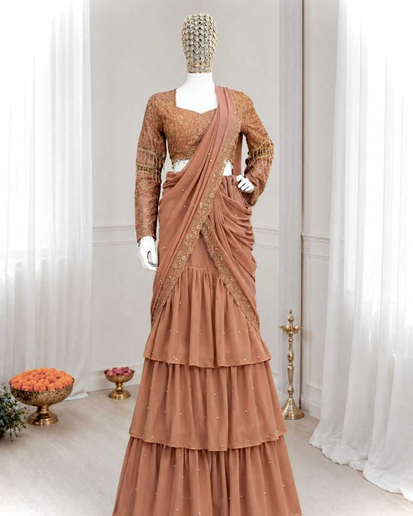 Naarira Faux Georgette Designer Lehenga Brown - alternate view