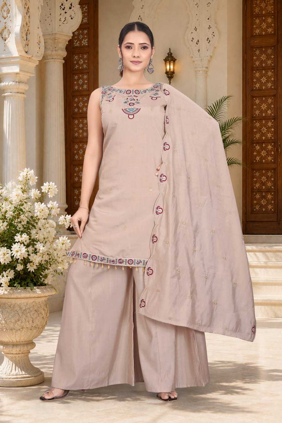 Naarira Plazzo Heavy Roman Silk Embroidery Suit