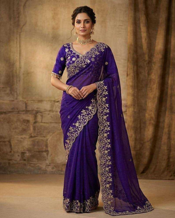 Naarira Satin Sequence Saree for Women - alternate view
