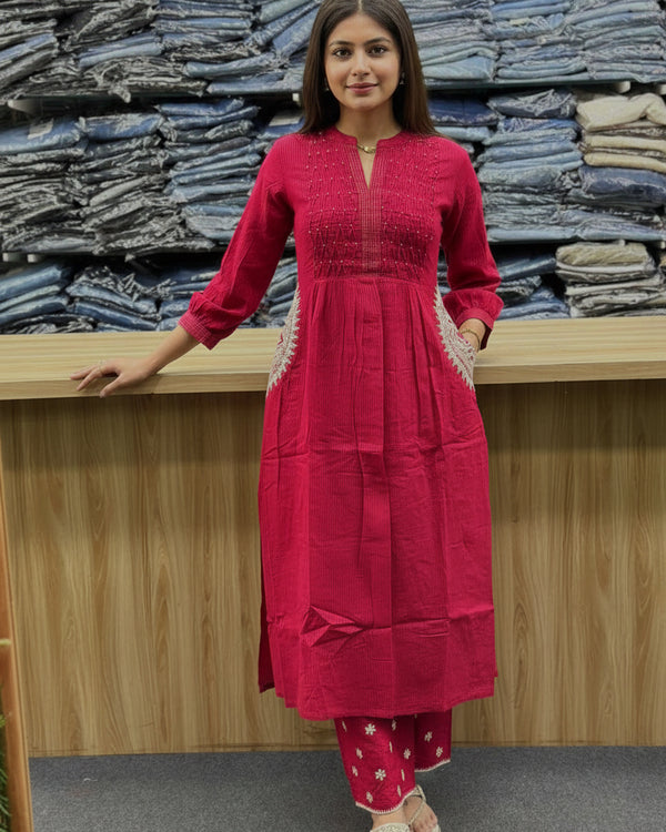 Naarira RED VELLY Cotton Embroidery Suits