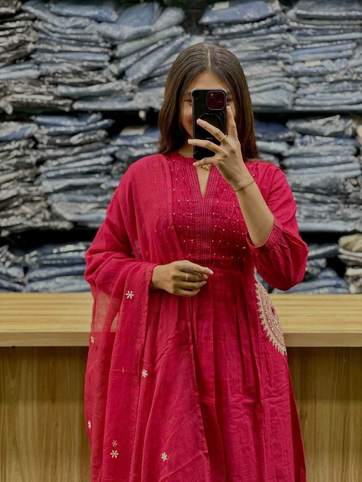 Naarira RED VELLY Cotton Embroidery Suits