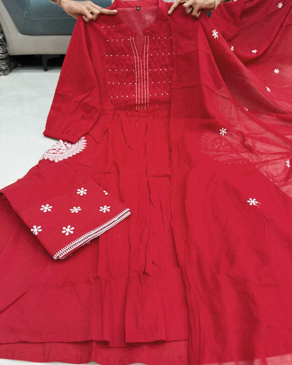 Naarira RED VELLY Cotton Embroidery Suits - alternate view