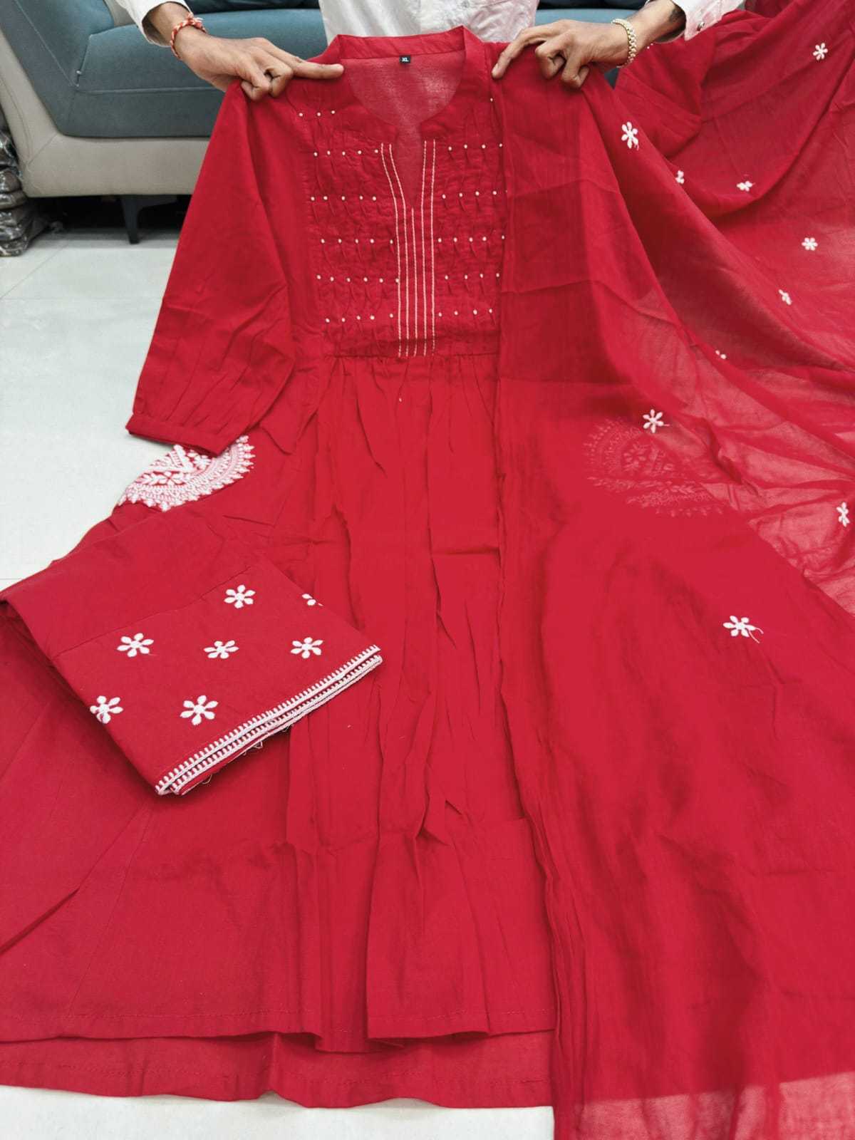 Naarira RED VELLY Cotton Embroidery Suits