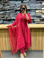 Naarira RED VELLY Cotton Embroidery Suits