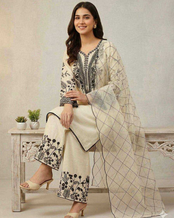 Naarira Sequence Embroidery Cotton Suits - alternate view