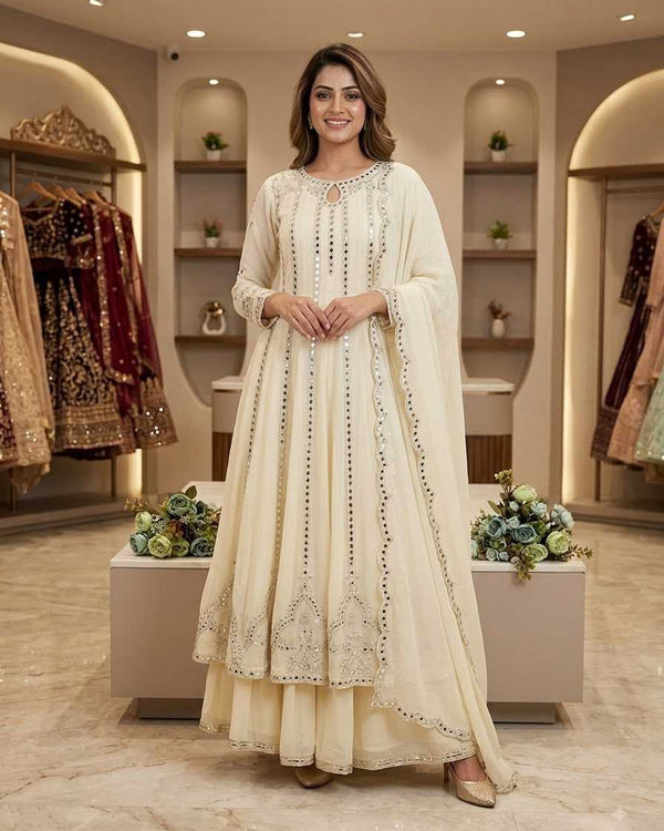 Naarira Mirror work Georgette Embroidery Gowns