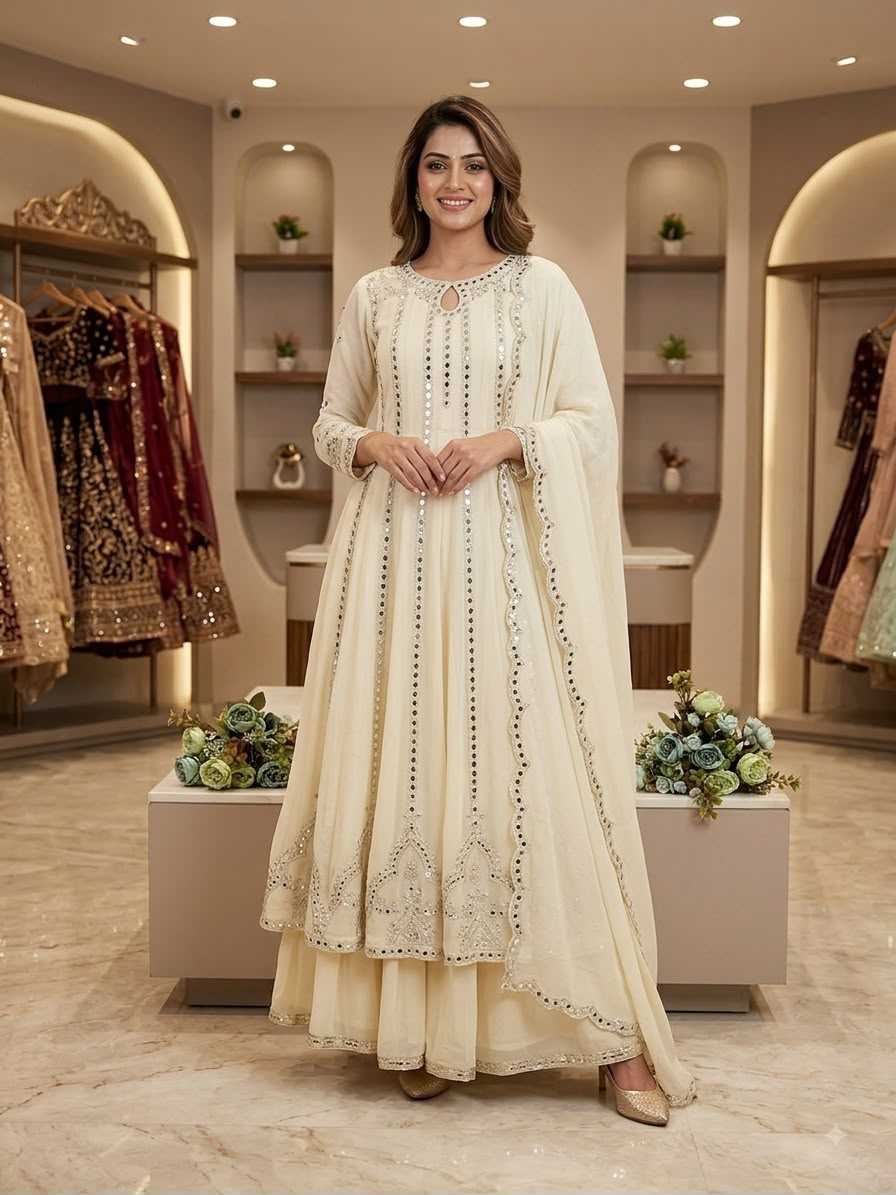 Naarira Mirror work Georgette Embroidery Gowns