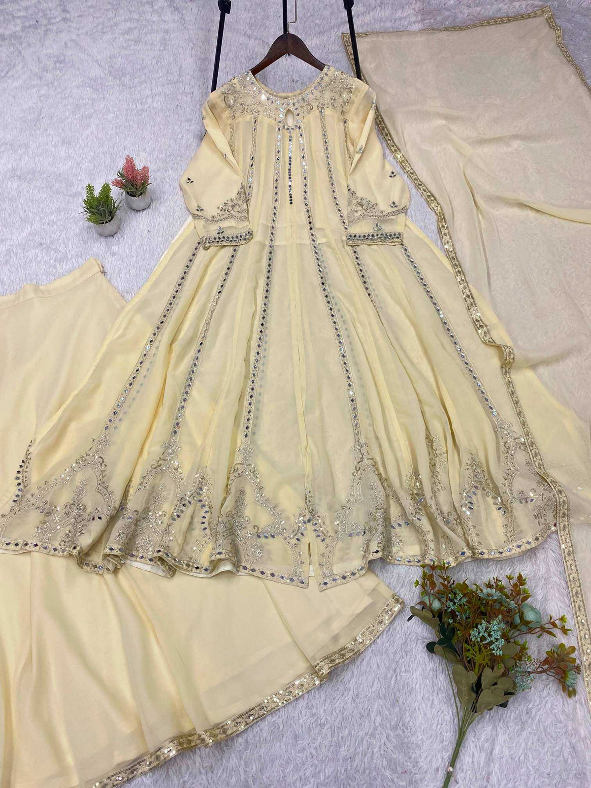 Naarira Mirror work Georgette Embroidery Gowns