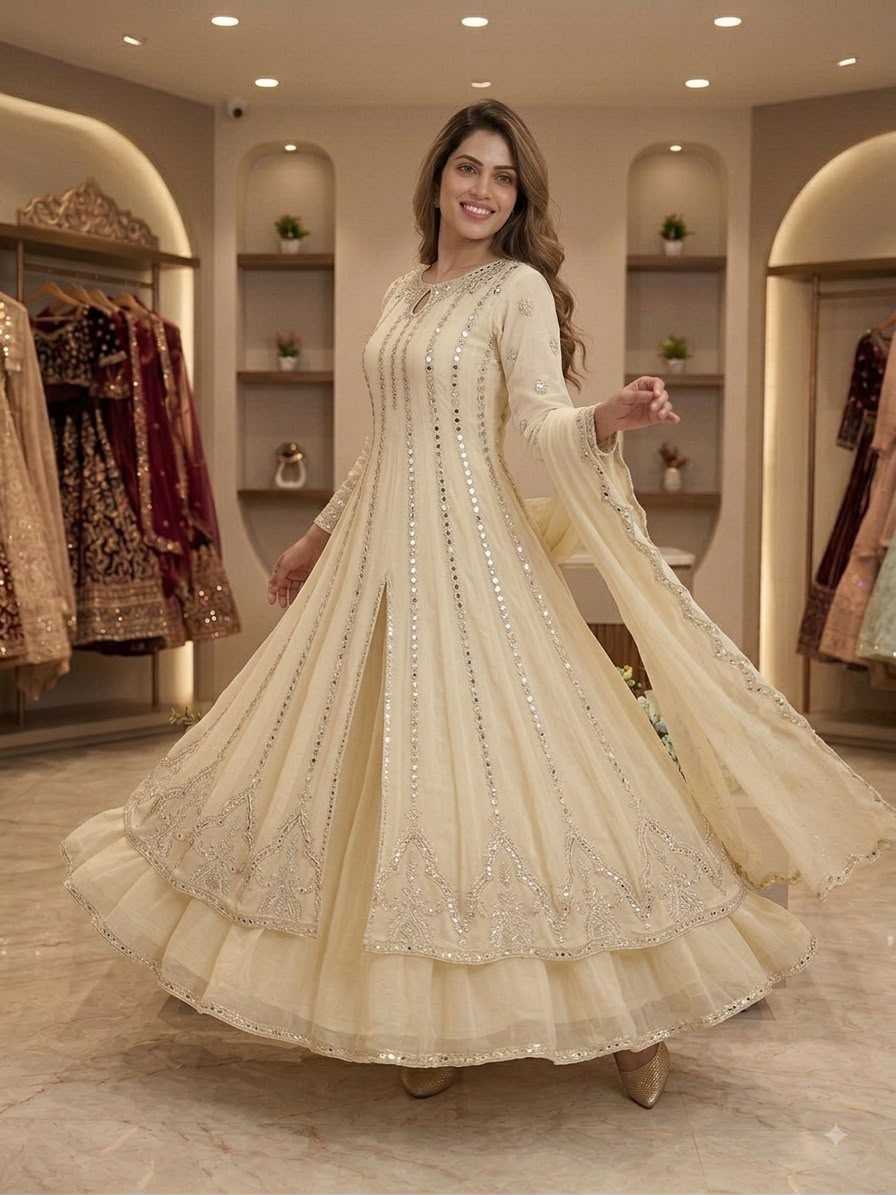 Naarira Mirror work Georgette Embroidery Gowns