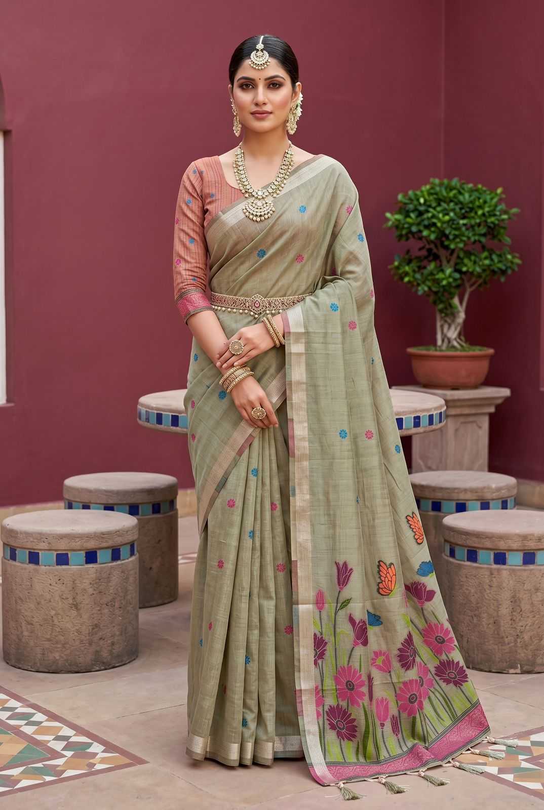 Naarira Butterfly Cotton Ethnic Saree for Women