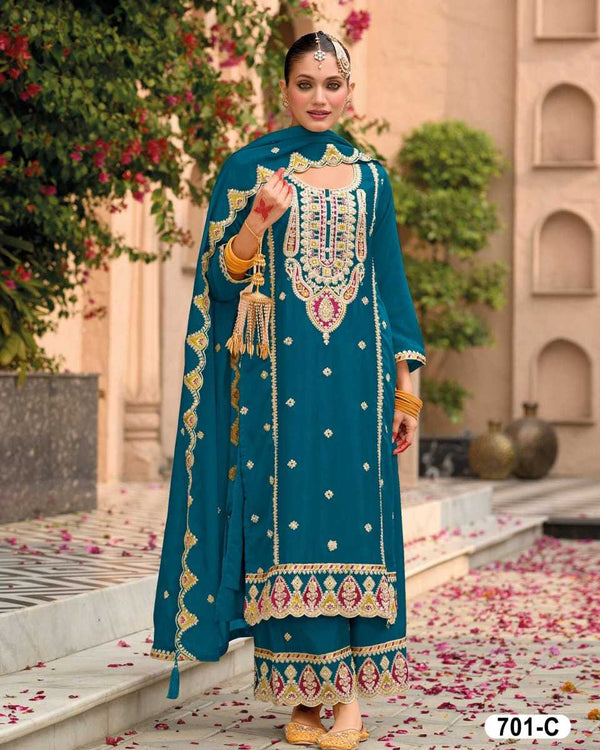 Naarira KESH704 701 Chinon Silk Embroidery Suits - alternate view