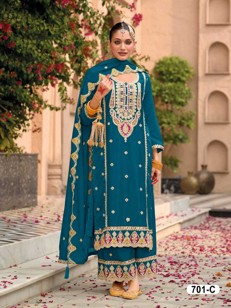 Naarira KESH704 701 Chinon Silk Embroidery Suits