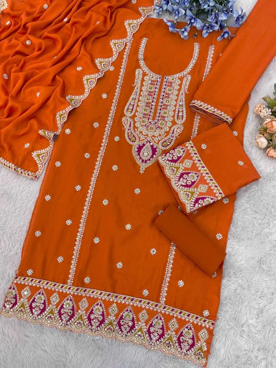 Naarira KESH704 701 Chinon Silk Embroidery Suits