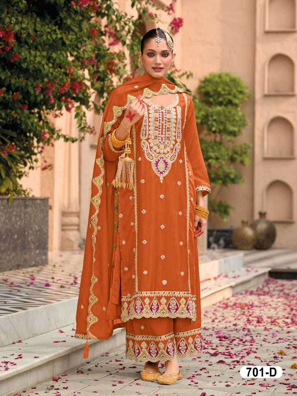 Naarira KESH704 701 Chinon Silk Embroidery Suits