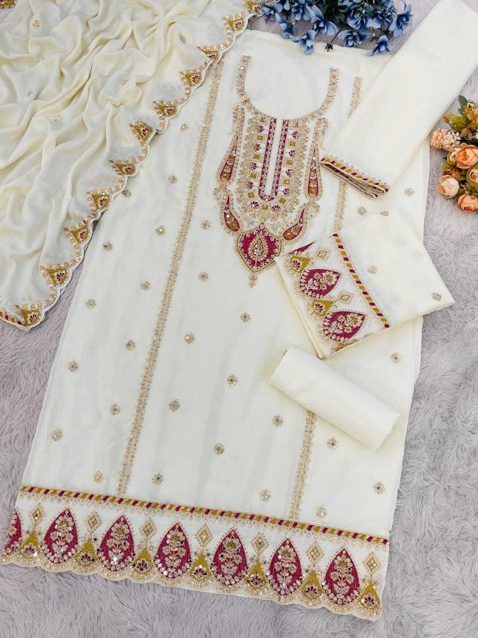 Naarira KESH704 701 Chinon Silk Embroidery Suits
