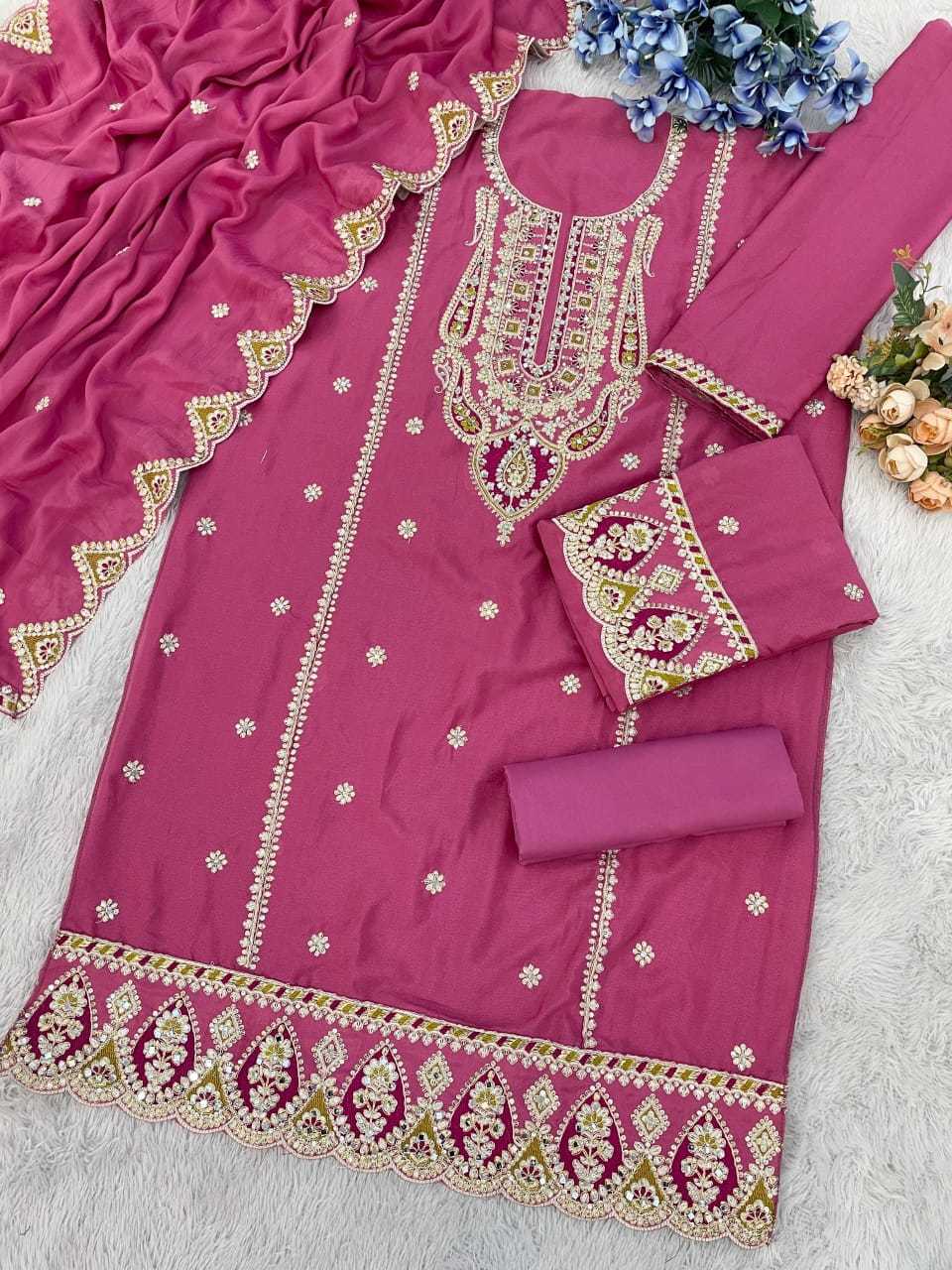 Naarira KESH704 701 Chinon Silk Embroidery Suits