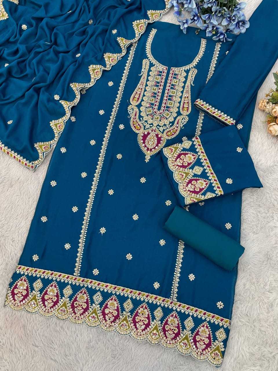 Naarira KESH704 701 Chinon Silk Embroidery Suits
