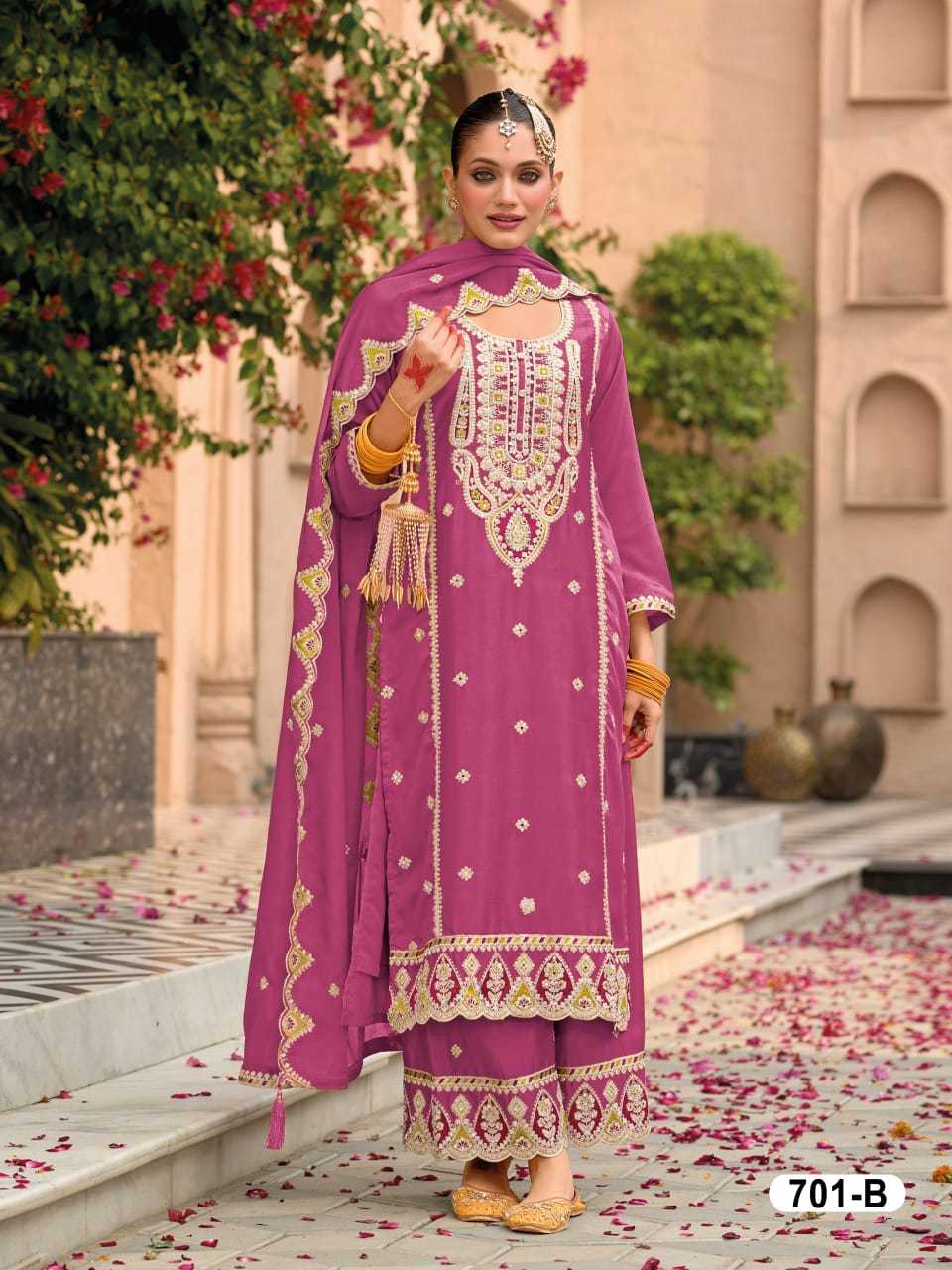 Naarira KESH704 701 Chinon Silk Embroidery Suits