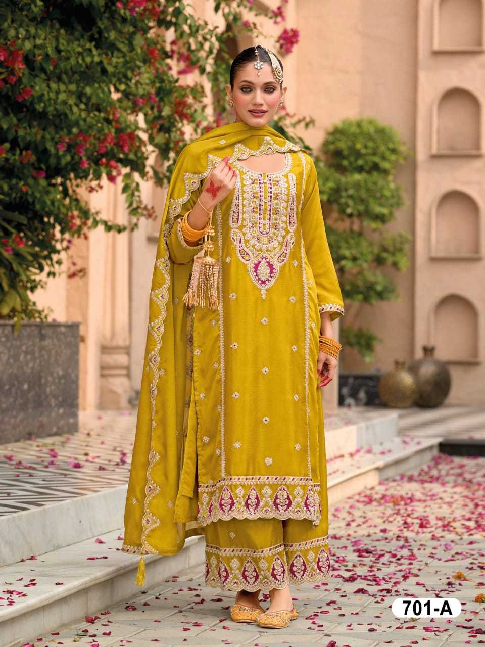 Naarira KESH704 701 Chinon Silk Embroidery Suits