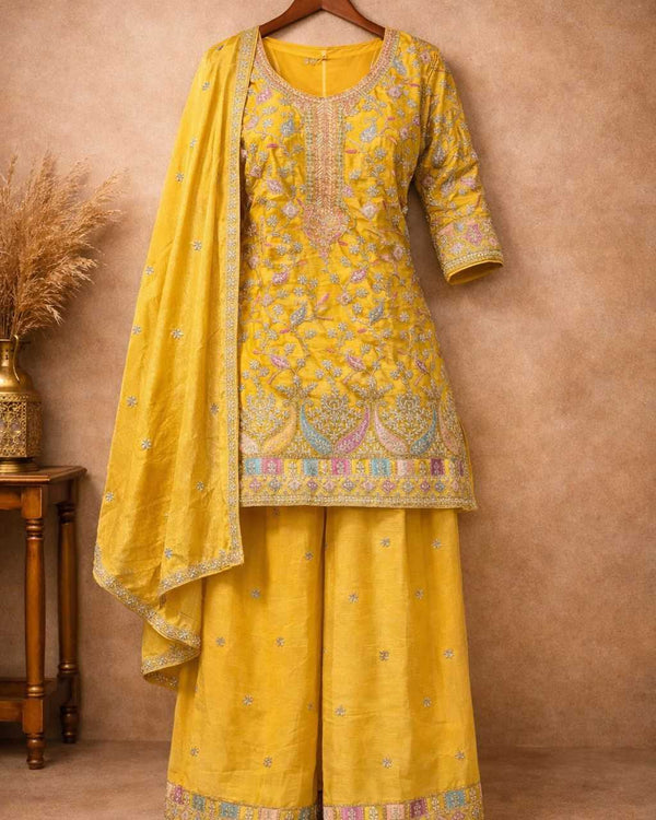 Naarira Chinon Yellow Embroidery Suit - alternate view