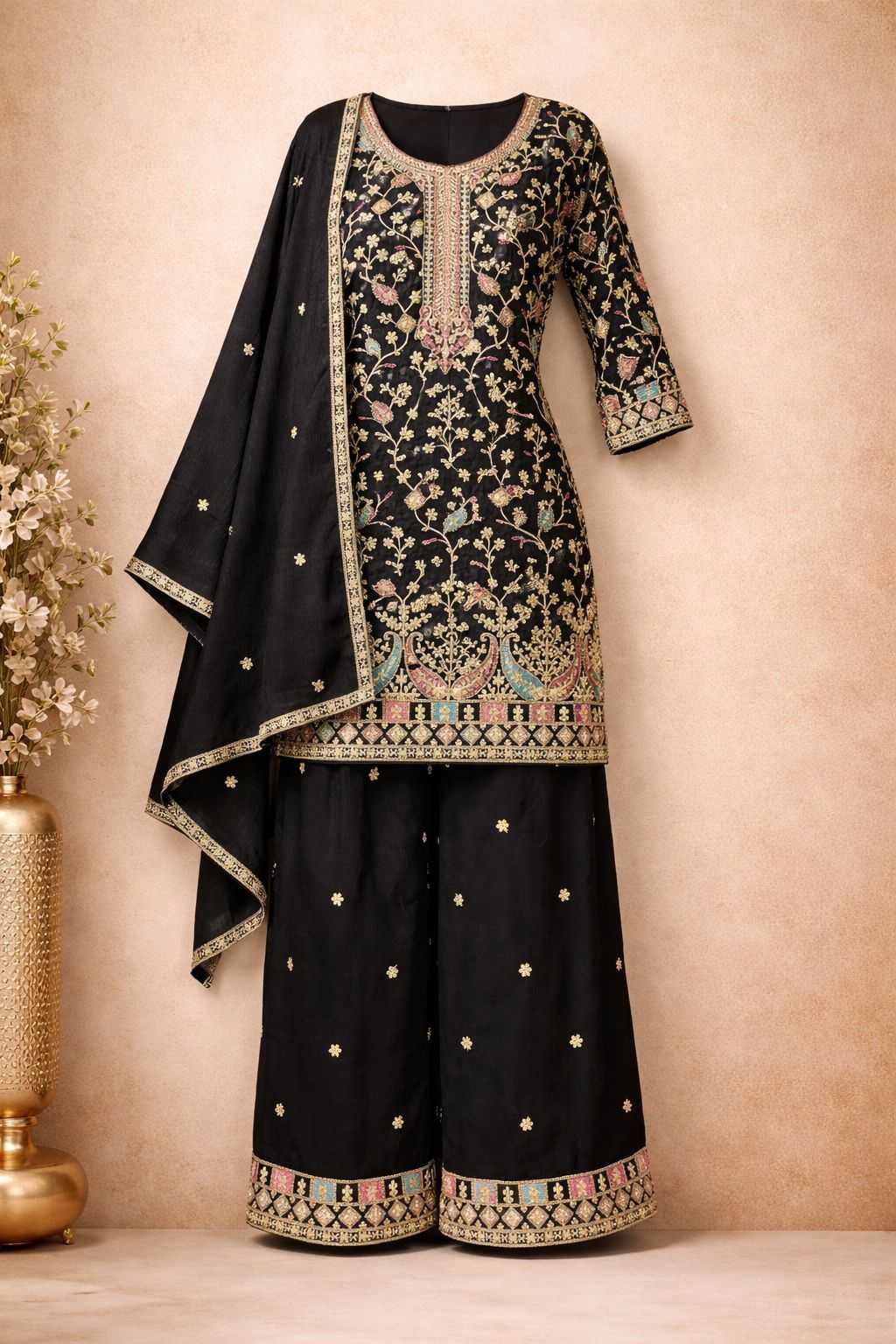 Naarira Chinon Yellow Embroidery Suit