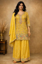Naarira Chinon Yellow Embroidery Suit