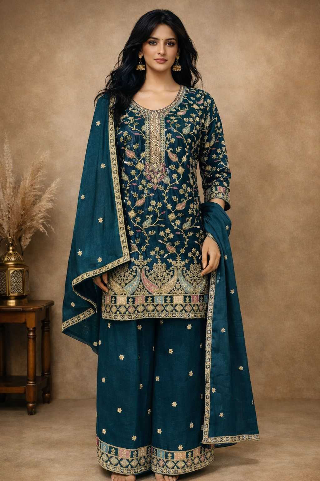 Naarira Chinon Yellow Embroidery Suit