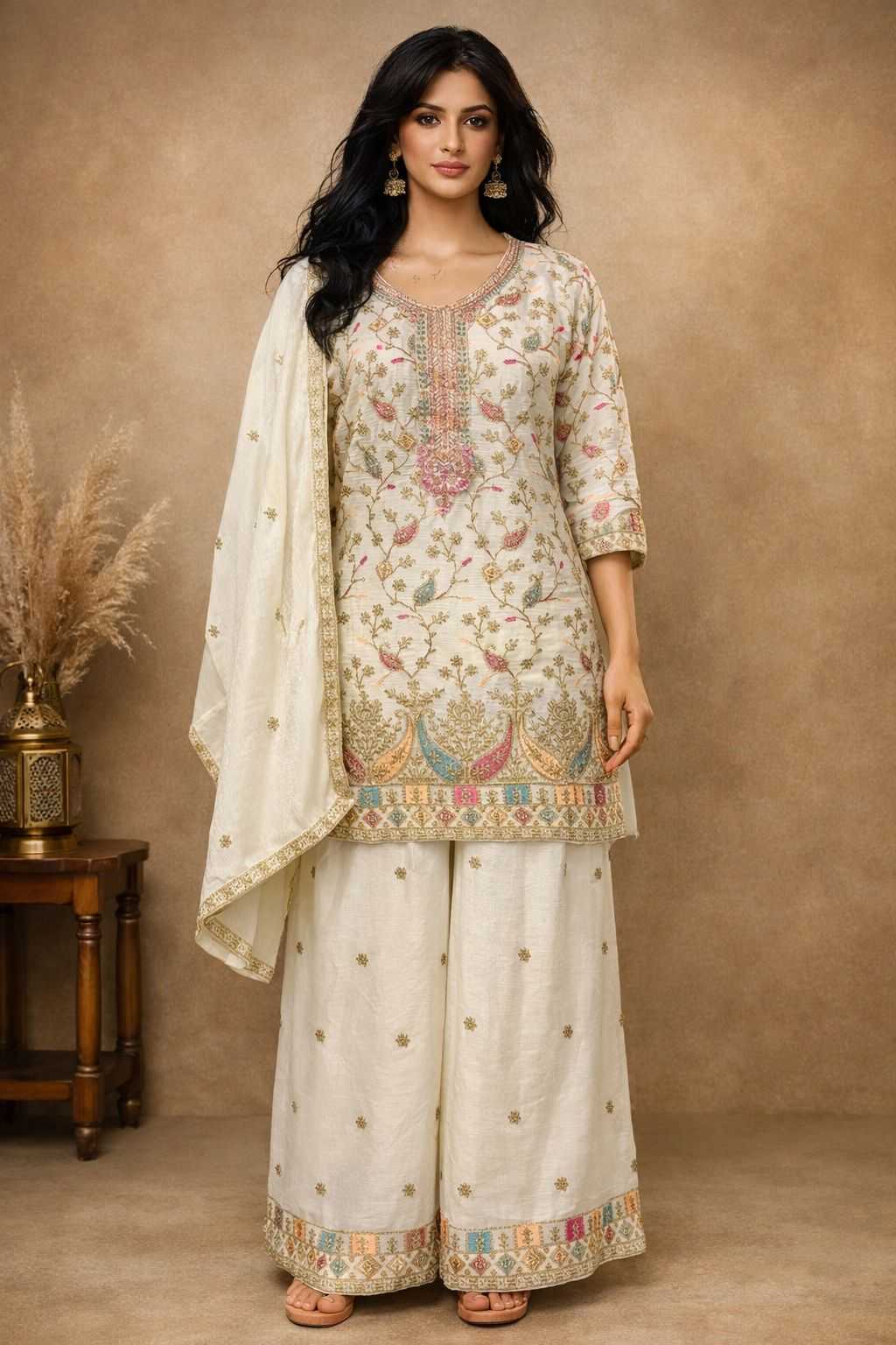 Naarira Chinon Yellow Embroidery Suit