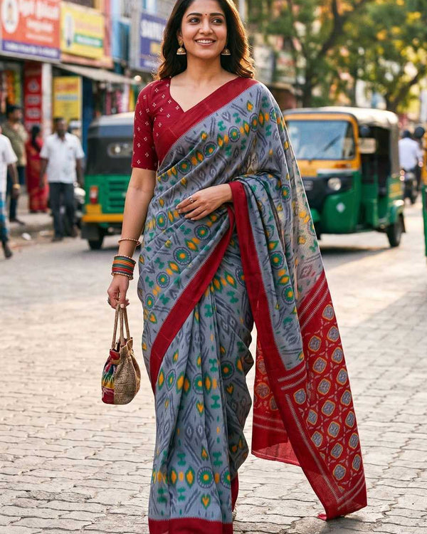 Soft Cotton Printed Saree for Women - alternate view