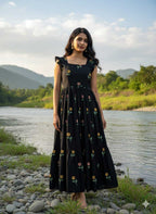 Naarira Black CP Cotton Embroidered Gown