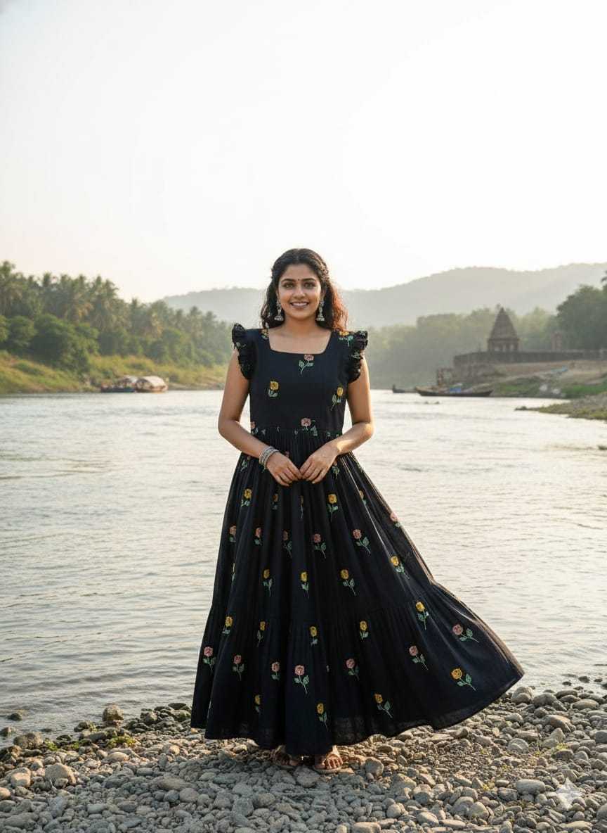 Naarira Black CP Cotton Embroidered Gown