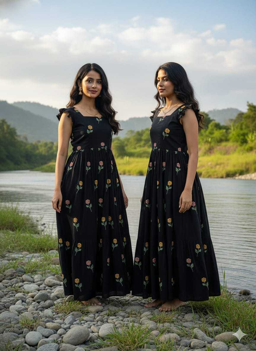 Naarira Black CP Cotton Embroidered Gown
