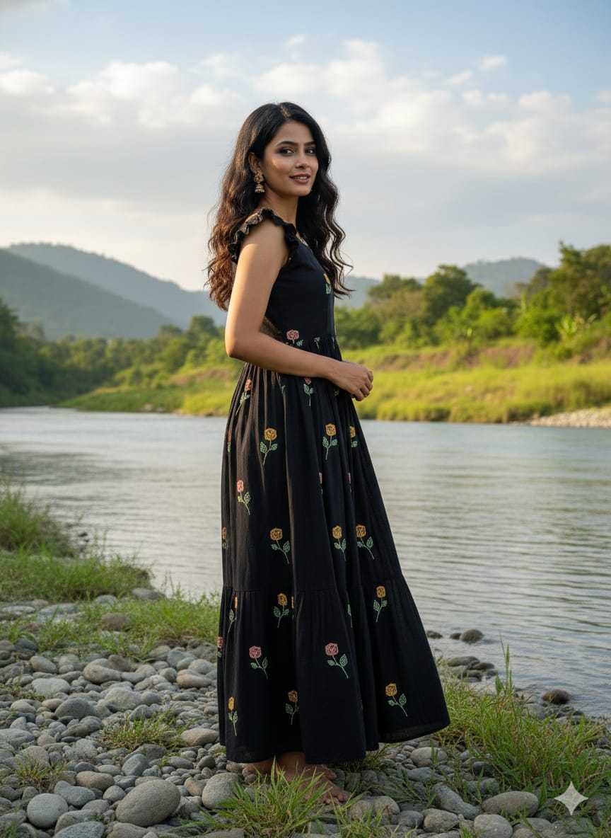 Naarira Black CP Cotton Embroidered Gown