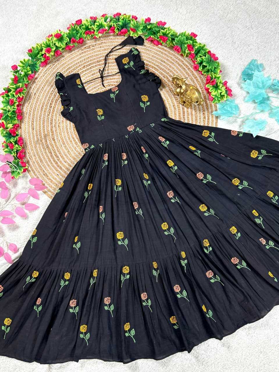 Naarira Black CP Cotton Embroidered Gown
