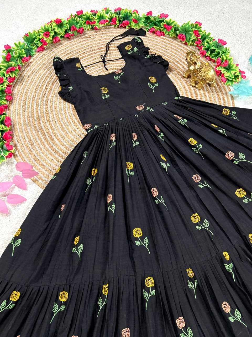 Naarira Black CP Cotton Embroidered Gown