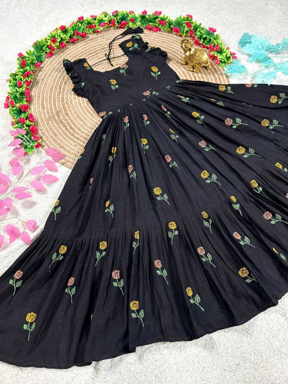 Naarira Black CP Cotton Embroidered Gown