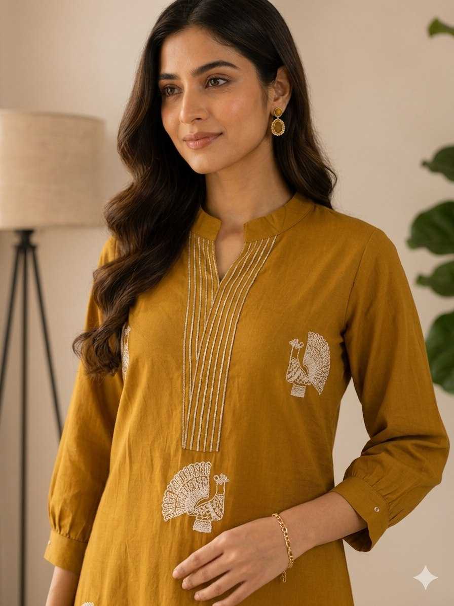 Naarira Cotton A-Line Palazzo Suit with Embroidery Work