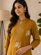 Naarira Cotton A-Line Palazzo Suit with Embroidery Work