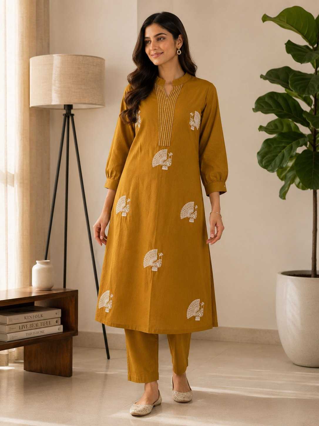 Naarira Cotton A-Line Palazzo Suit with Embroidery Work