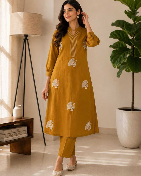 Naarira Cotton A-Line Palazzo Suit with Embroidery Work