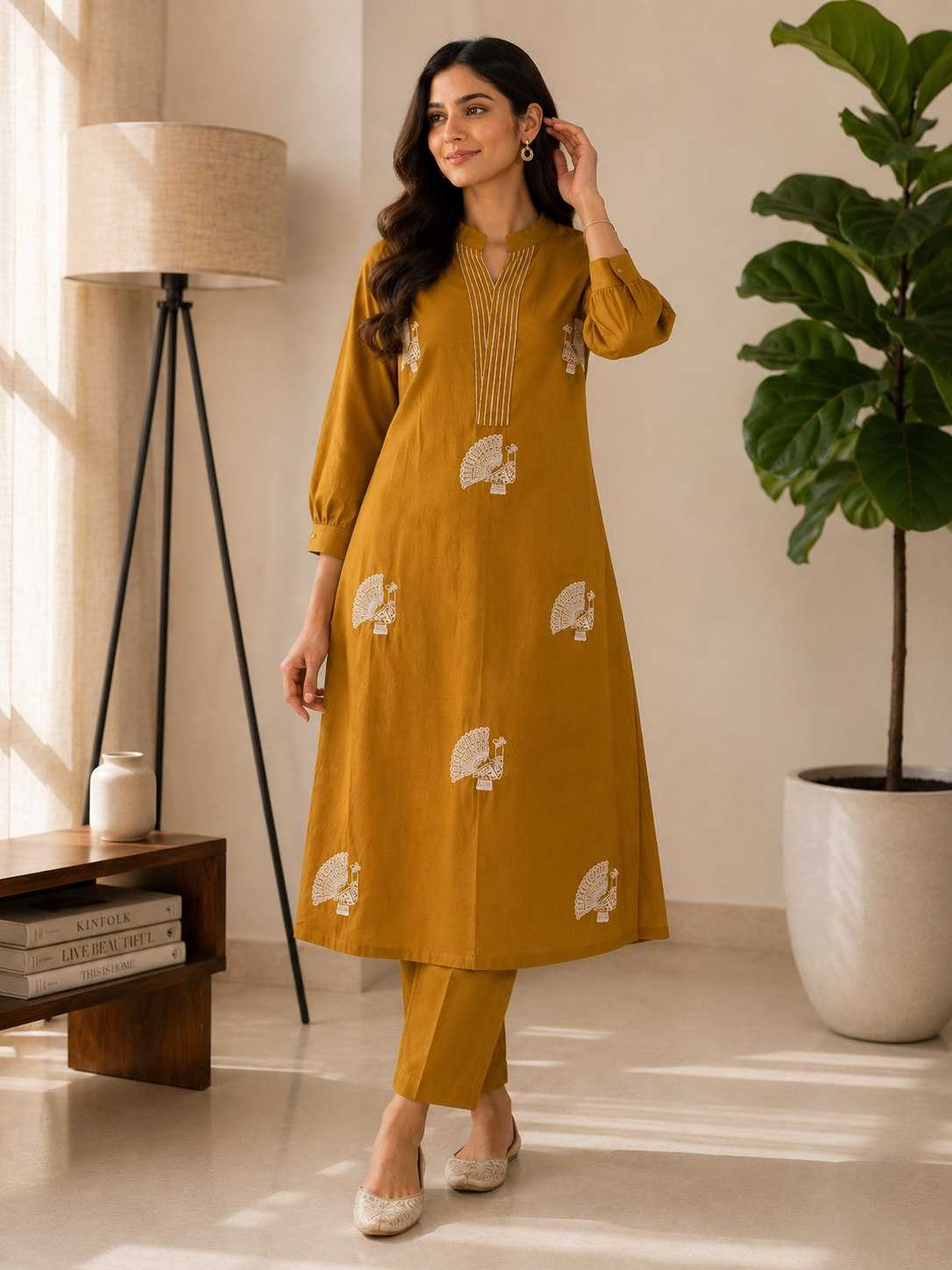 Naarira Cotton A-Line Palazzo Suit with Embroidery Work