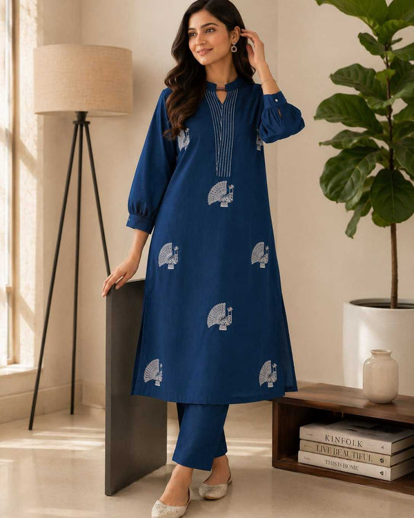Naarira Cotton A-Line Palazzo Suit with Embroidery Work - alternate view