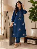Naarira Cotton A-Line Palazzo Suit with Embroidery Work